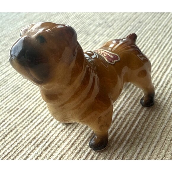 Vintage Brown Ceramic Dog bulldog Figurine Made In Japan 2” - Picture 5 of 5